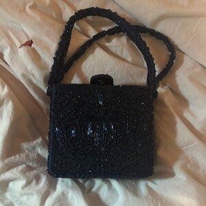 La Regale Black Beaded Mini Bag